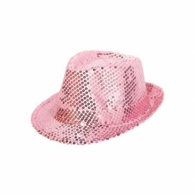 Hoedje roze pailletten