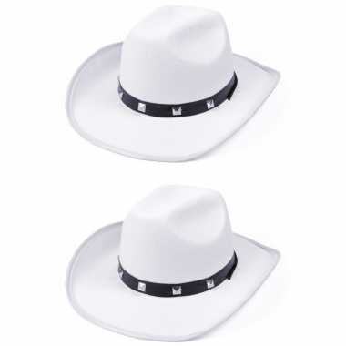 X stuks witte cowboy verkleed hoed studs