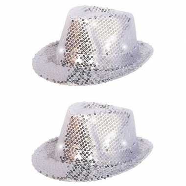 X stuks zilver pailletten party verkleed hoedje led licht