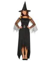 Halloween zwarte lange heksen kostuum dames