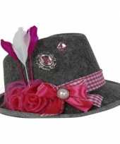 Luxe grijs roze tiroler hoedje verkleedaccessoire dames