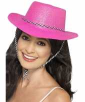 X stuks roze glitter carnaval verkleed cowboy hoed 10288289