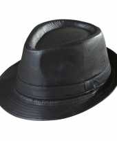 Zwarte trilby hoed lederlook volwassenen